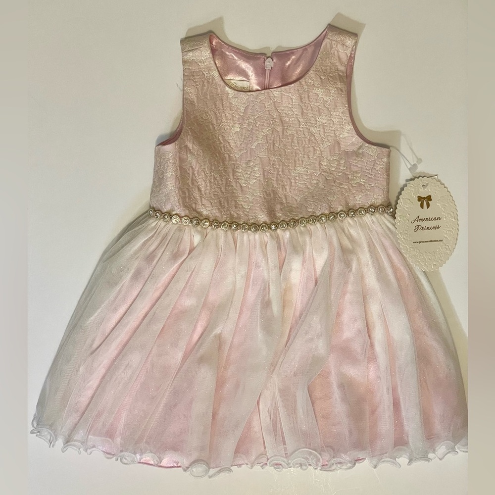 American Princess 24M Toddler Girl’s Dress in Blush Pink Rhinestones Lace NWT!